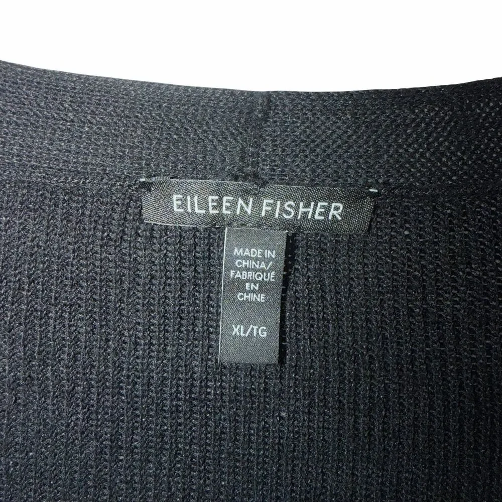 Eileen Fisher Organic Linen Cotton Blend Black Cardigan XL Oversized Open V-Neck - Picture 3 of 9